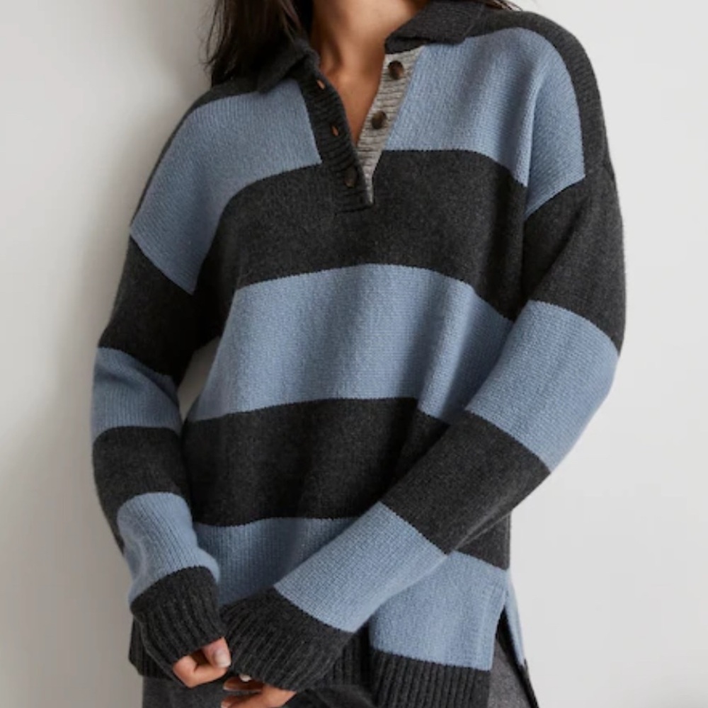 Madewell Blue and Gray Striped Sweater
